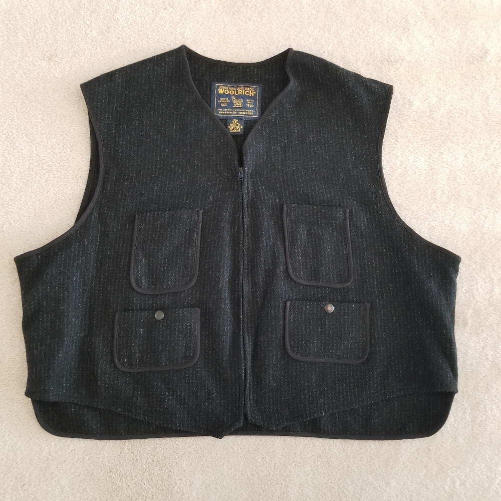 Woolrich Vintage Black/Gray Wool Blend Utility Railroad Vest Size 3XL
